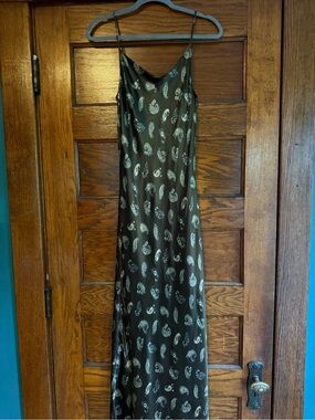 VINTAGE Paisley Maxi Slip Dress Boho Statement Bias Cut Flowy Spaghetti Strap L